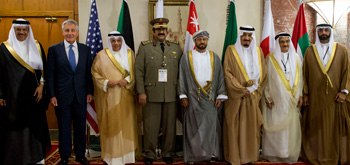 U.S. Secretary of Defense Chuck Hagel with fellow Gulf Cooperation Council Defense Ministers at a  Defense Ministerial Meeting in Jeddah, Saudi Arabia May 14, 2014. Hagel spoke about regional threats and challenges including Iran and Syria and the importance of maintaining close cooperation on these and other issues in the region.