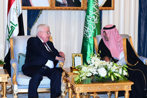 Saudi Arabian Deputy Crown Prince Muqrin bin Abdulaziz Al-Saud hosts Iraqi President Fuad Masum. 
