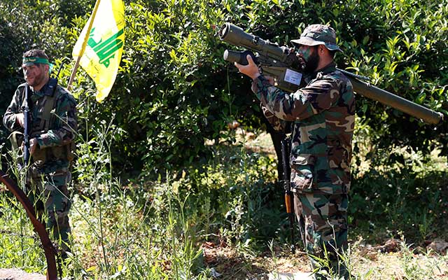 Hezbollah fighters with an Iranian-made anti-aircraft missile.