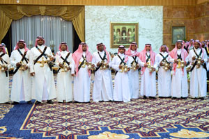 Attendants in a traditional coffee ceremony prepare to serve President Obama, First Lady Michelle Obama, U.S. Secretary of State John Kerry, and other dignitaries at the Erqa Royal Palace in Riyadh, on January 27, 2015. 