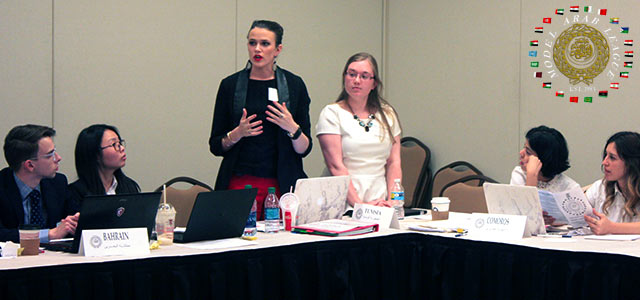 Students debate at a Model Arab League in Washington, DC.