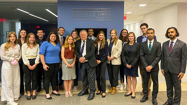 Students gathered together at George Washington University with National Council President and CEO Dr. John Duke Anthony