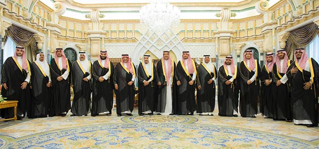 Saudi Arabian princes and ministers designated to new posts with the King, Crown Prince, and Deputy Crown Prince. 